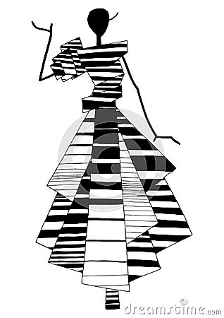 Art fashion silhouette of costume posing in the style of an abstract pattern with geometric elements in black and white graphics Stock Photo